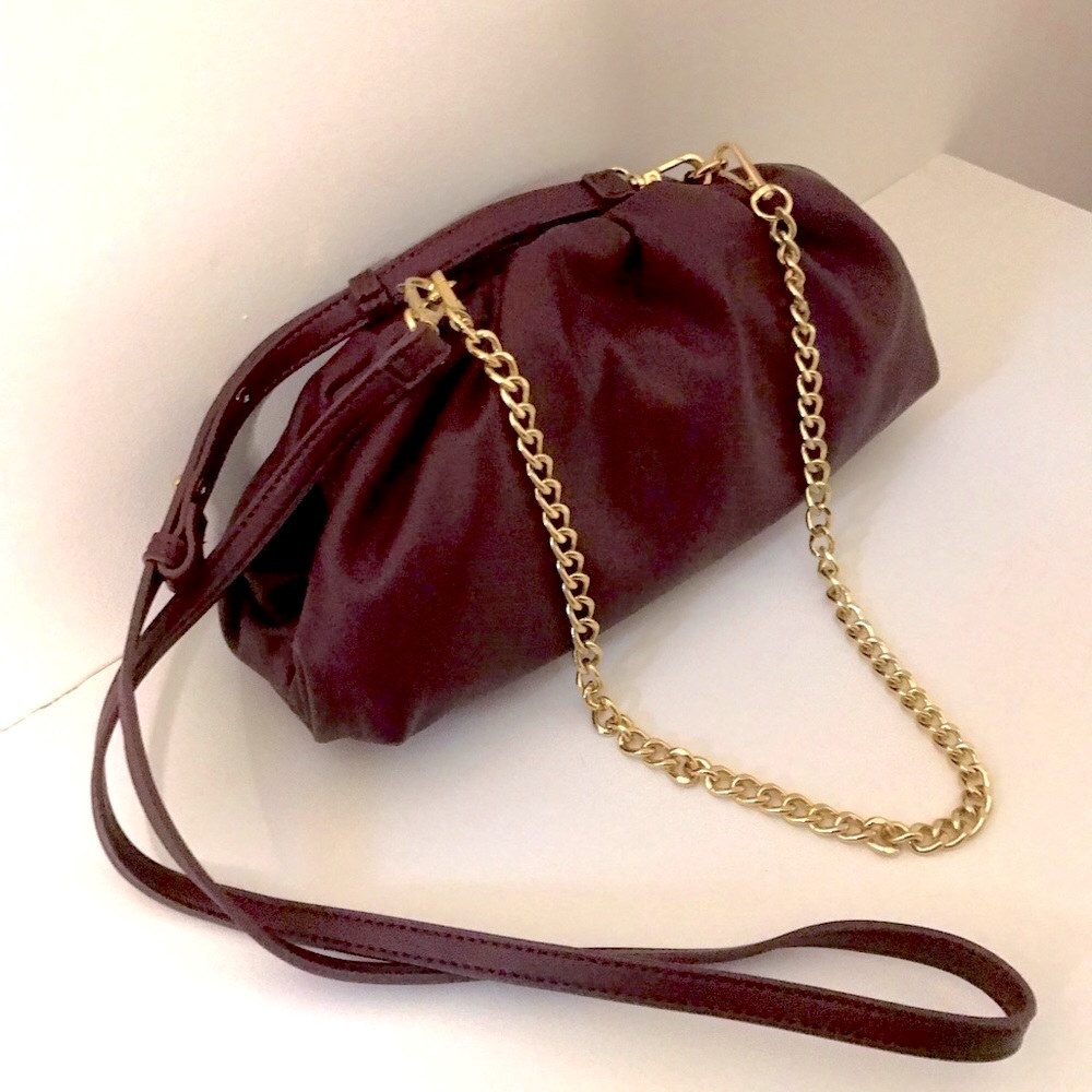 INC International Concepts Burgundy Slouch Gold Chain Shoulder Strap Clu…